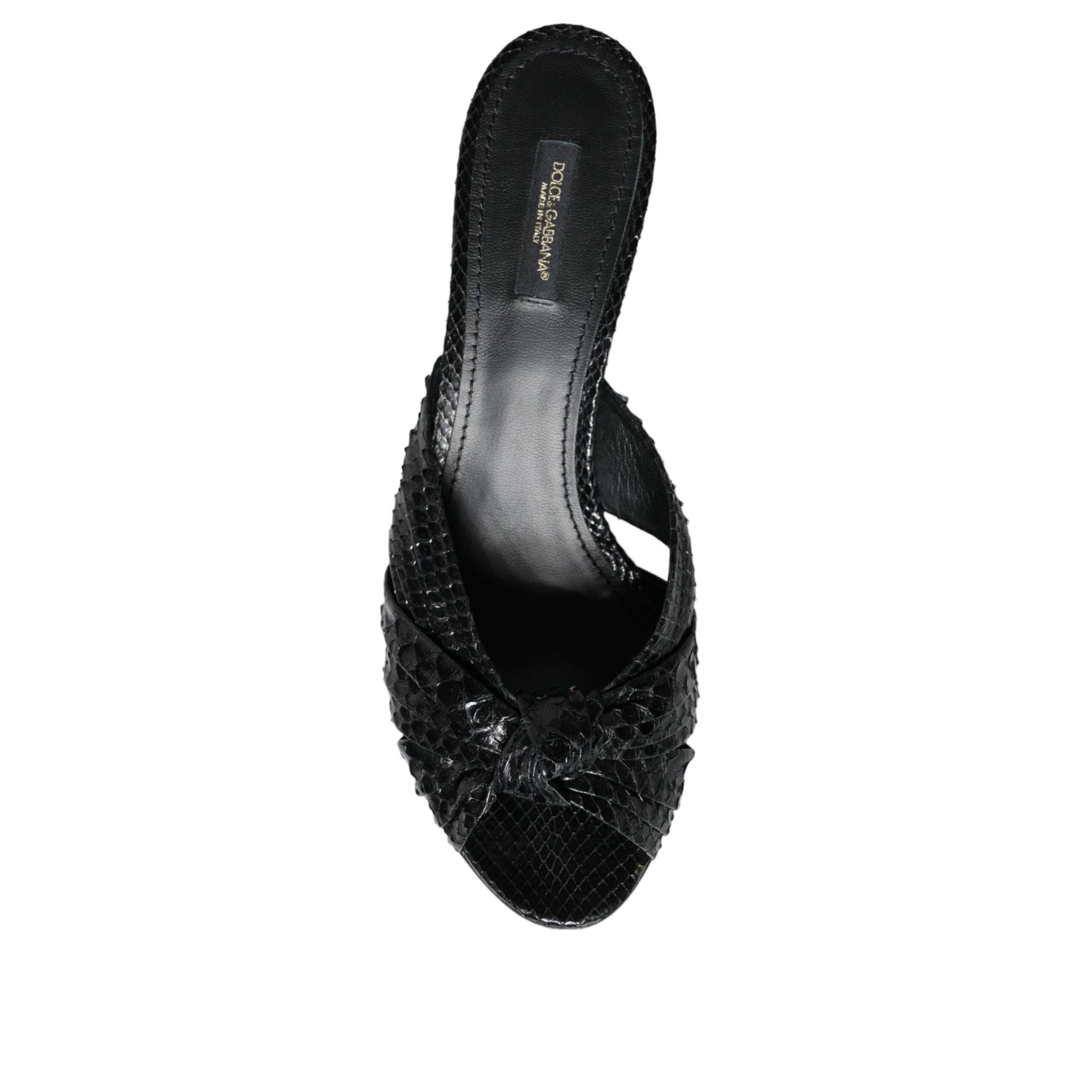 Sandale cu toc, glisante, din piele neagră Dolce & Gabbana