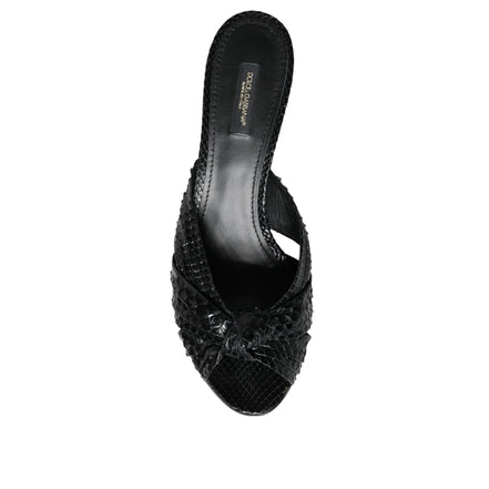 Sandale cu toc, glisante, din piele neagră Dolce & Gabbana