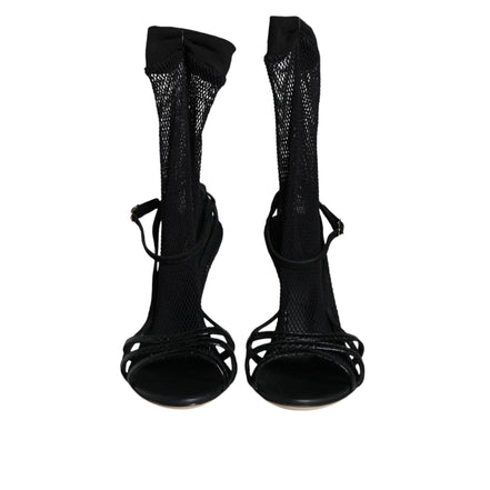 Sandale cu toc stiletto din plasă negre Dolce & Gabbana