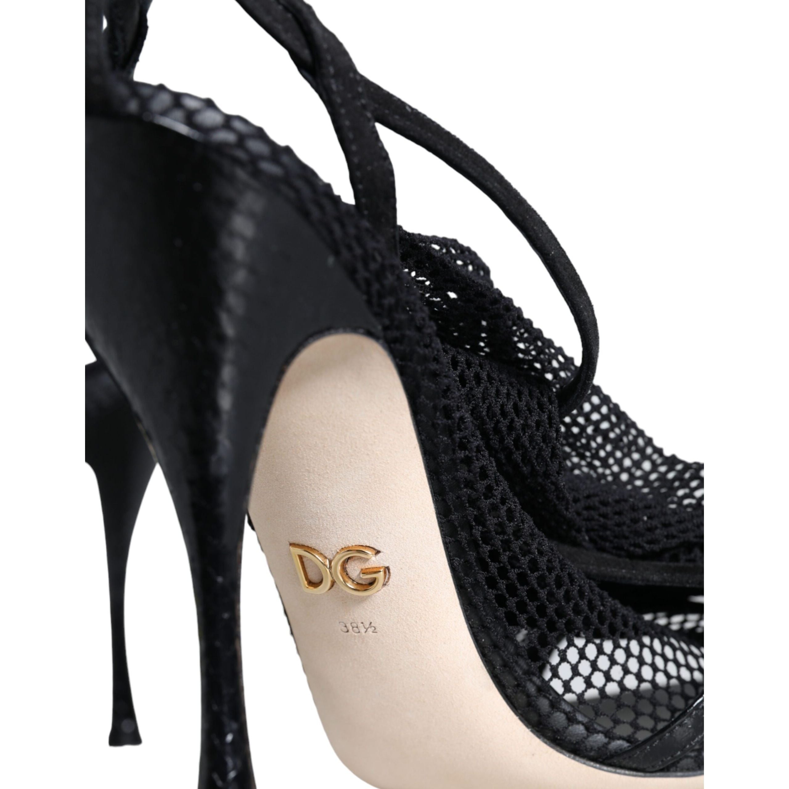 Sandale cu toc stiletto din plasă negre Dolce & Gabbana