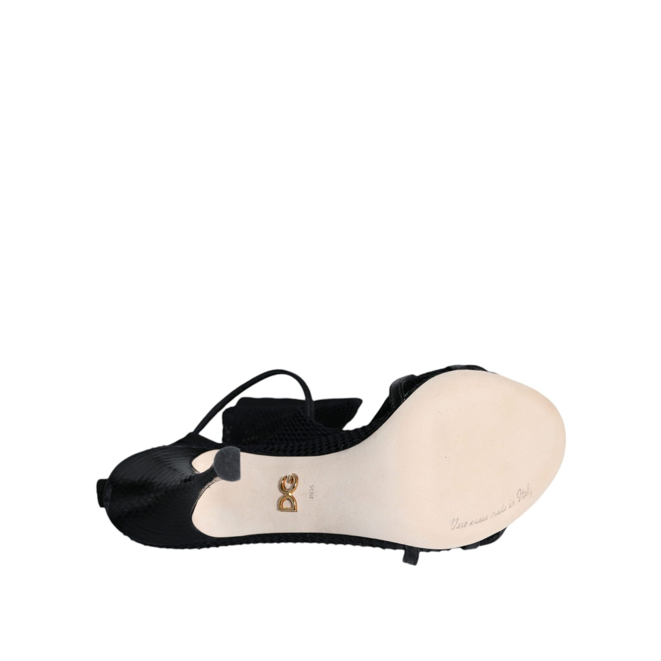 Sandale cu toc stiletto din plasă negre Dolce & Gabbana