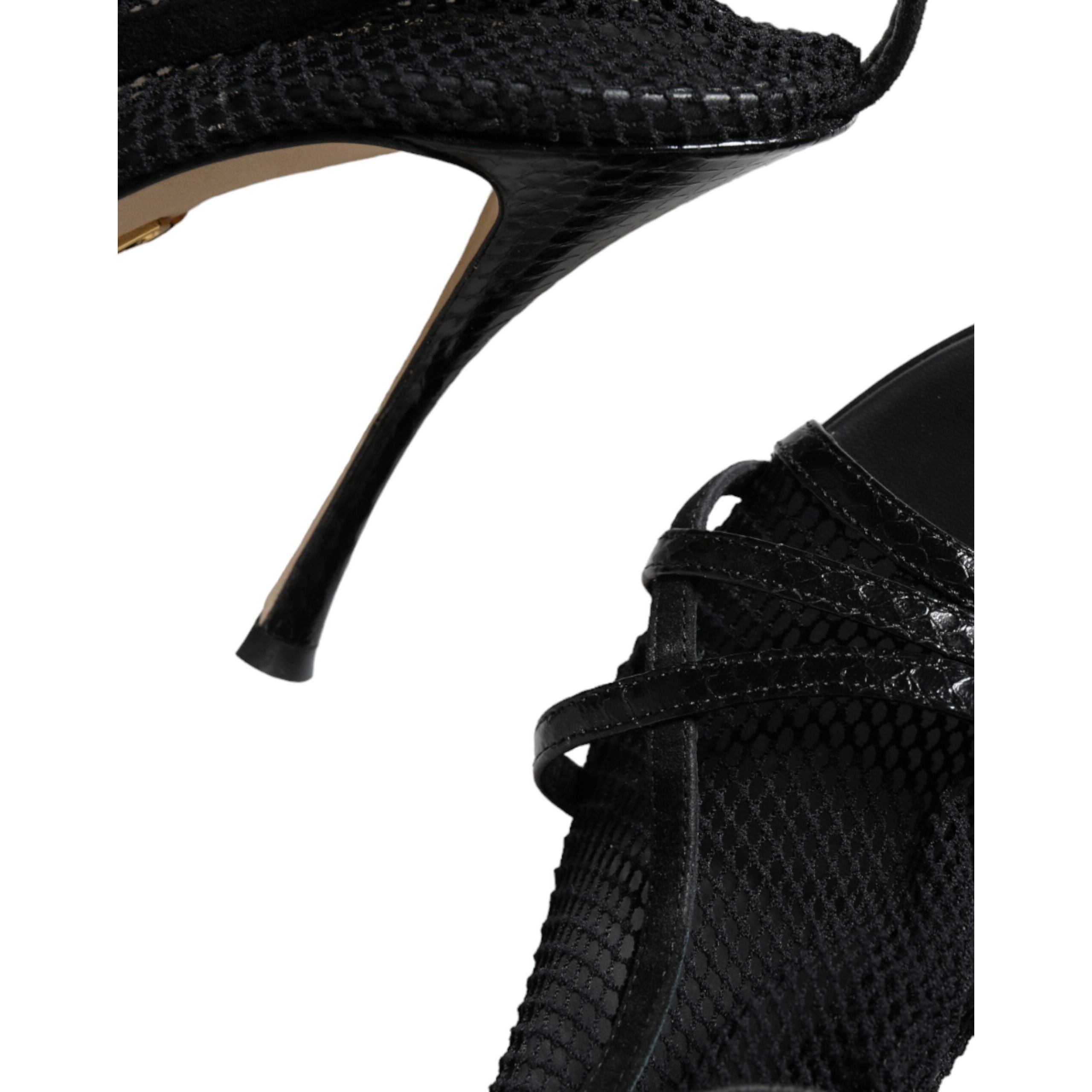 Sandale cu toc stiletto din plasă negre Dolce & Gabbana