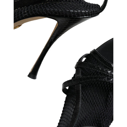 Sandale cu toc stiletto din plasă negre Dolce & Gabbana