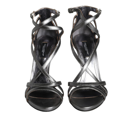 Sandale cu toc Dolce & Gabbana Keira din piele argintie