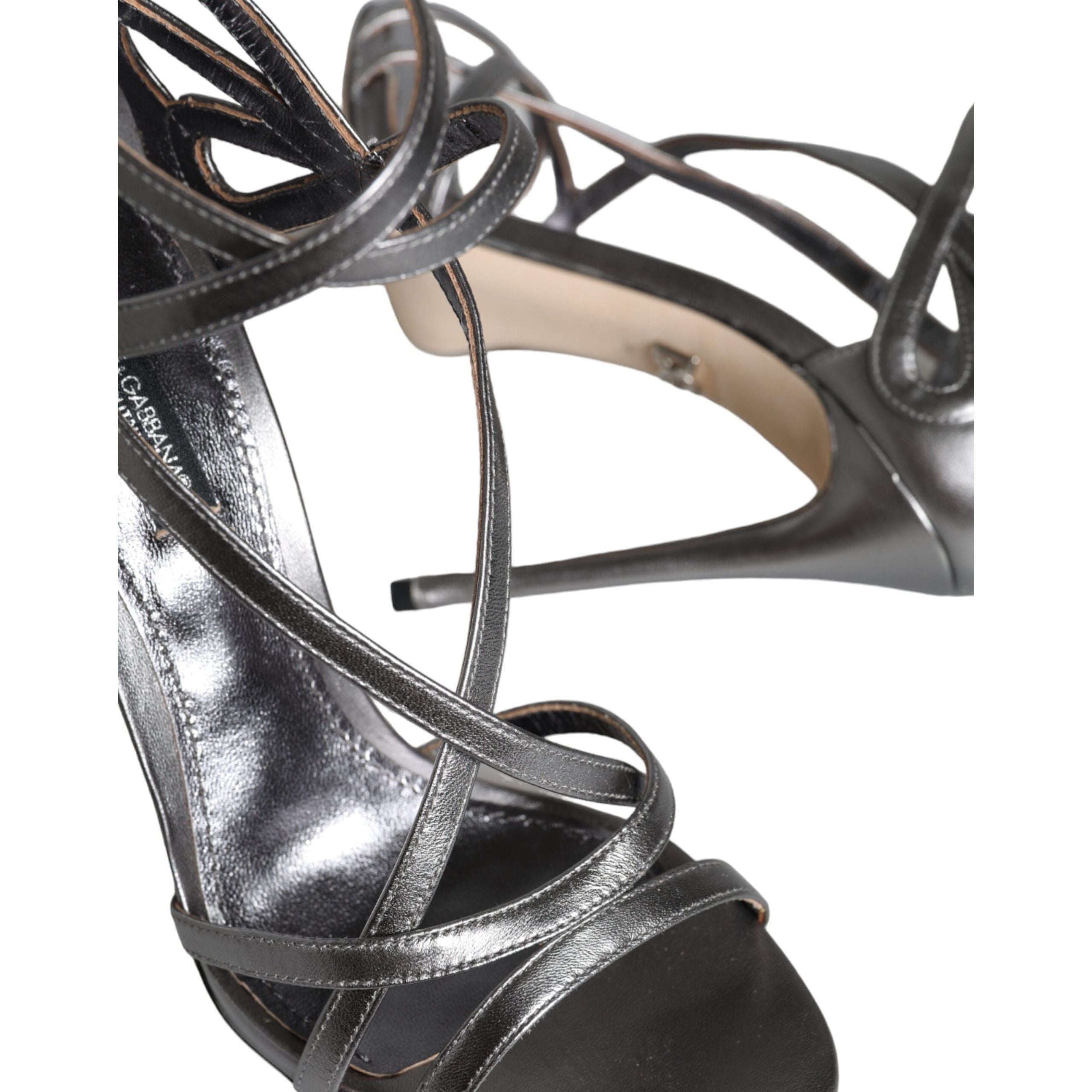 Sandale cu toc Dolce & Gabbana Keira din piele argintie