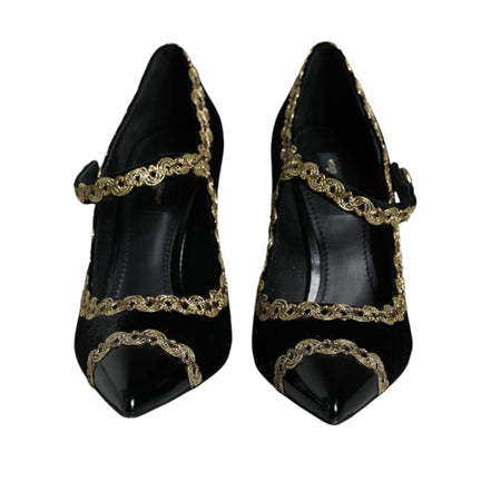 Pantofi Dama Dolce & Gabbana Black Velvet Gold Mary Jane