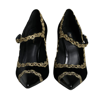 Pantofi Dama Dolce & Gabbana Black Velvet Gold Mary Jane