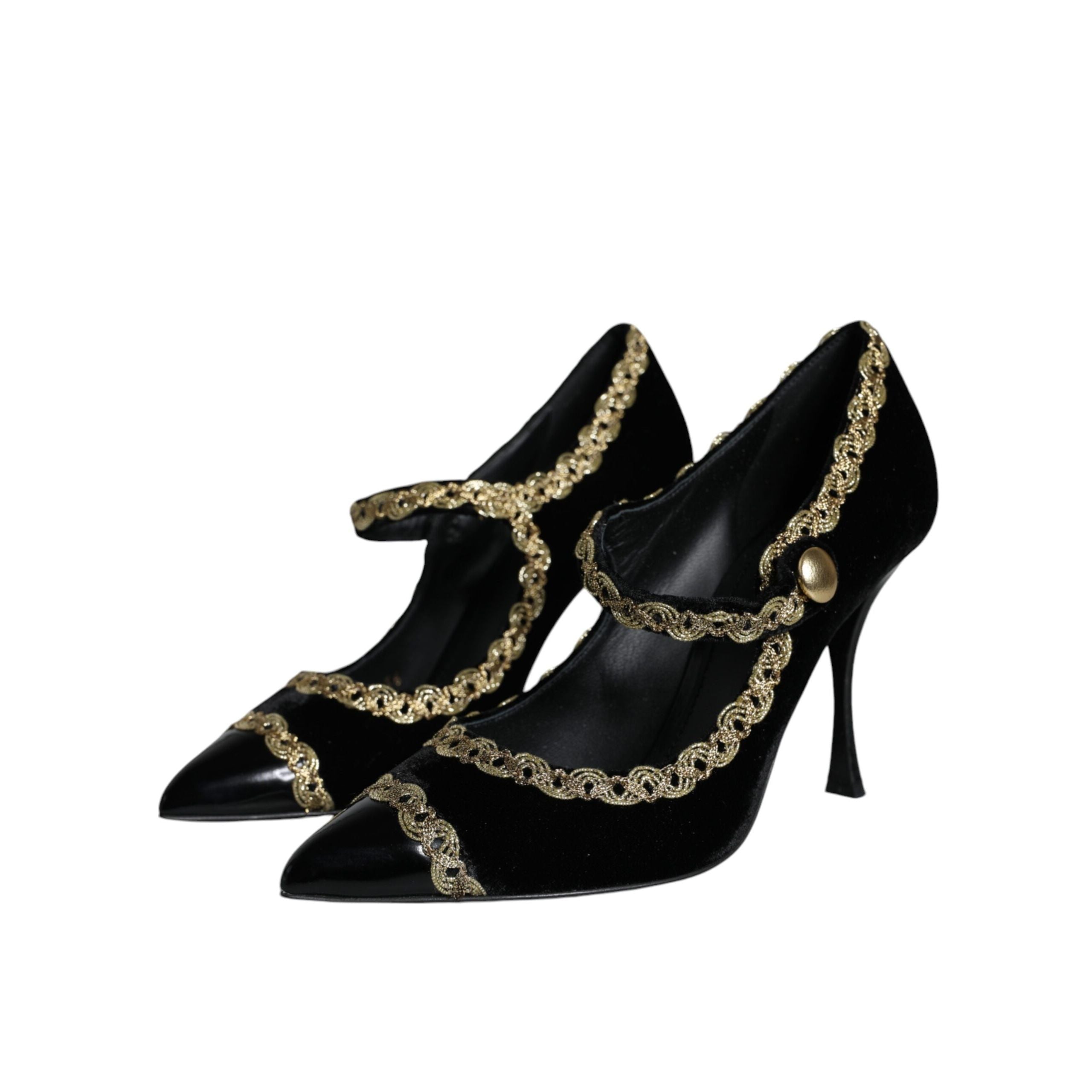 Pantofi Dama Dolce & Gabbana Black Velvet Gold Mary Jane