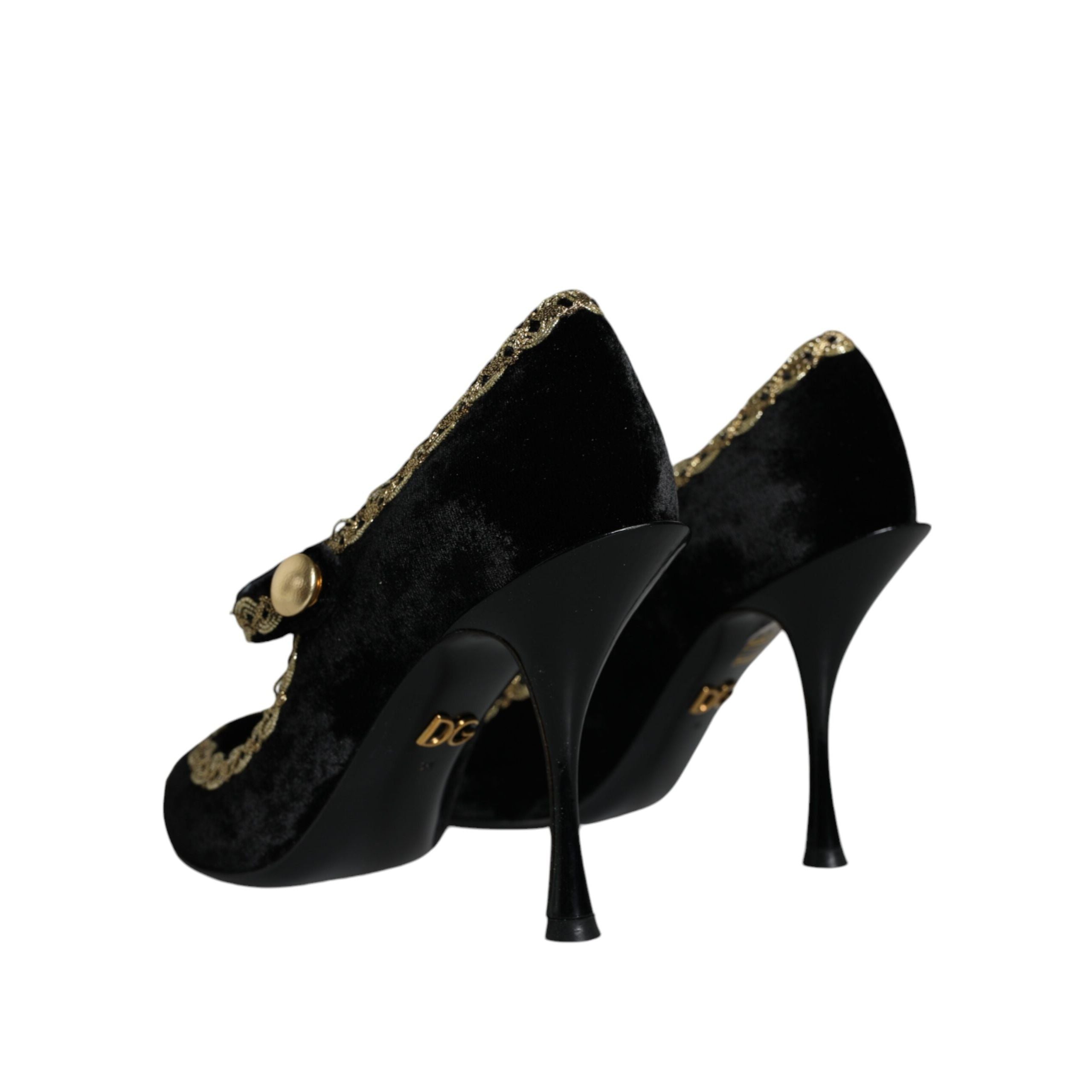Pantofi Dama Dolce & Gabbana Black Velvet Gold Mary Jane