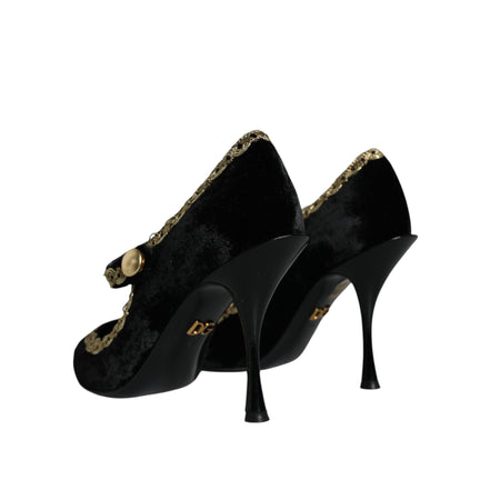 Pantofi Dama Dolce & Gabbana Black Velvet Gold Mary Jane