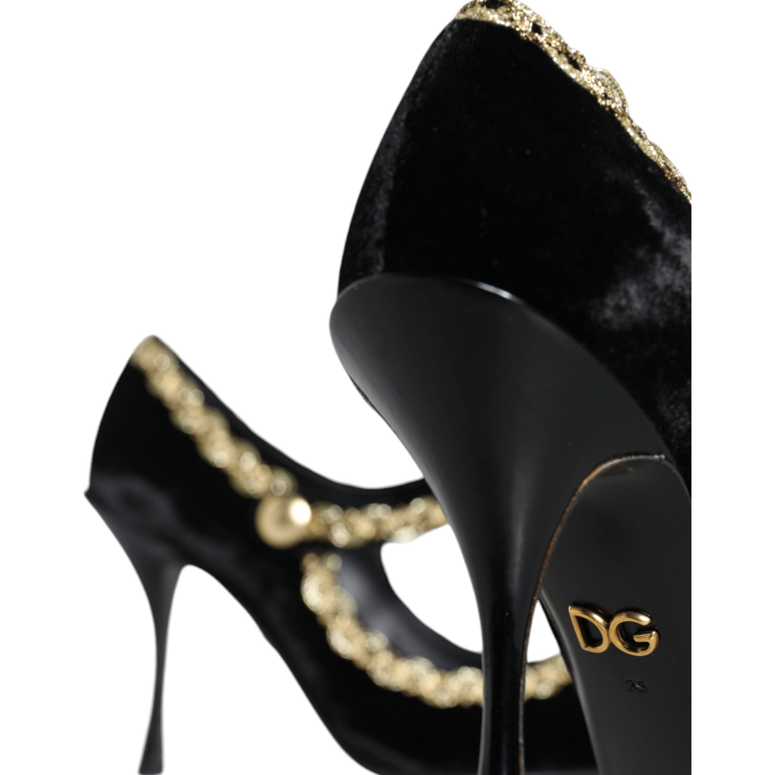 Pantofi Dama Dolce & Gabbana Black Velvet Gold Mary Jane