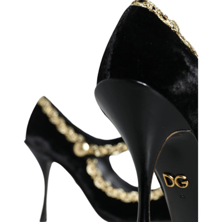 Pantofi Dama Dolce & Gabbana Black Velvet Gold Mary Jane
