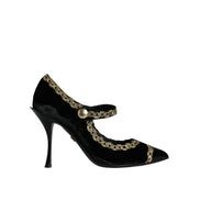 Pantofi Dama Dolce & Gabbana Black Velvet Gold Mary Jane