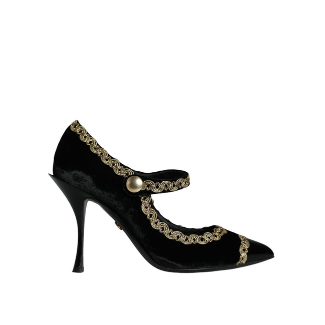 Pantofi Dama Dolce & Gabbana Black Velvet Gold Mary Jane