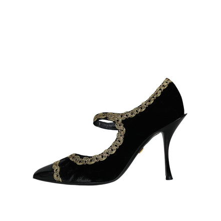 Pantofi Dama Dolce & Gabbana Black Velvet Gold Mary Jane