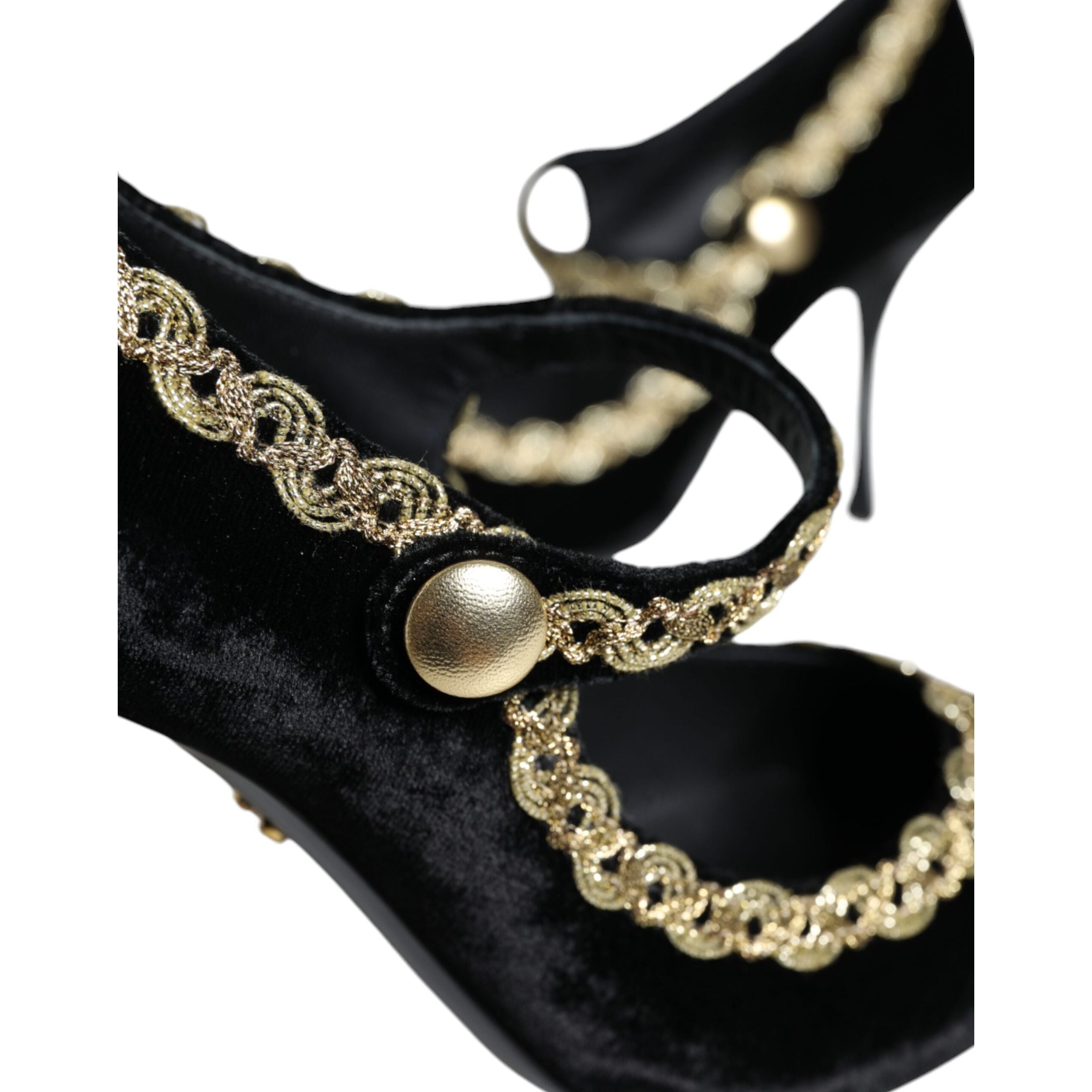 Pantofi Dama Dolce & Gabbana Black Velvet Gold Mary Jane