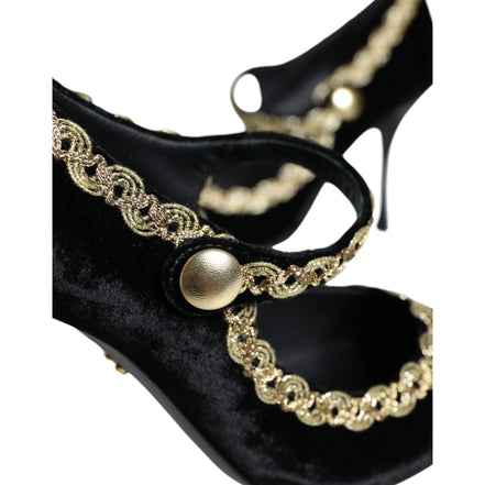 Pantofi Dama Dolce & Gabbana Black Velvet Gold Mary Jane