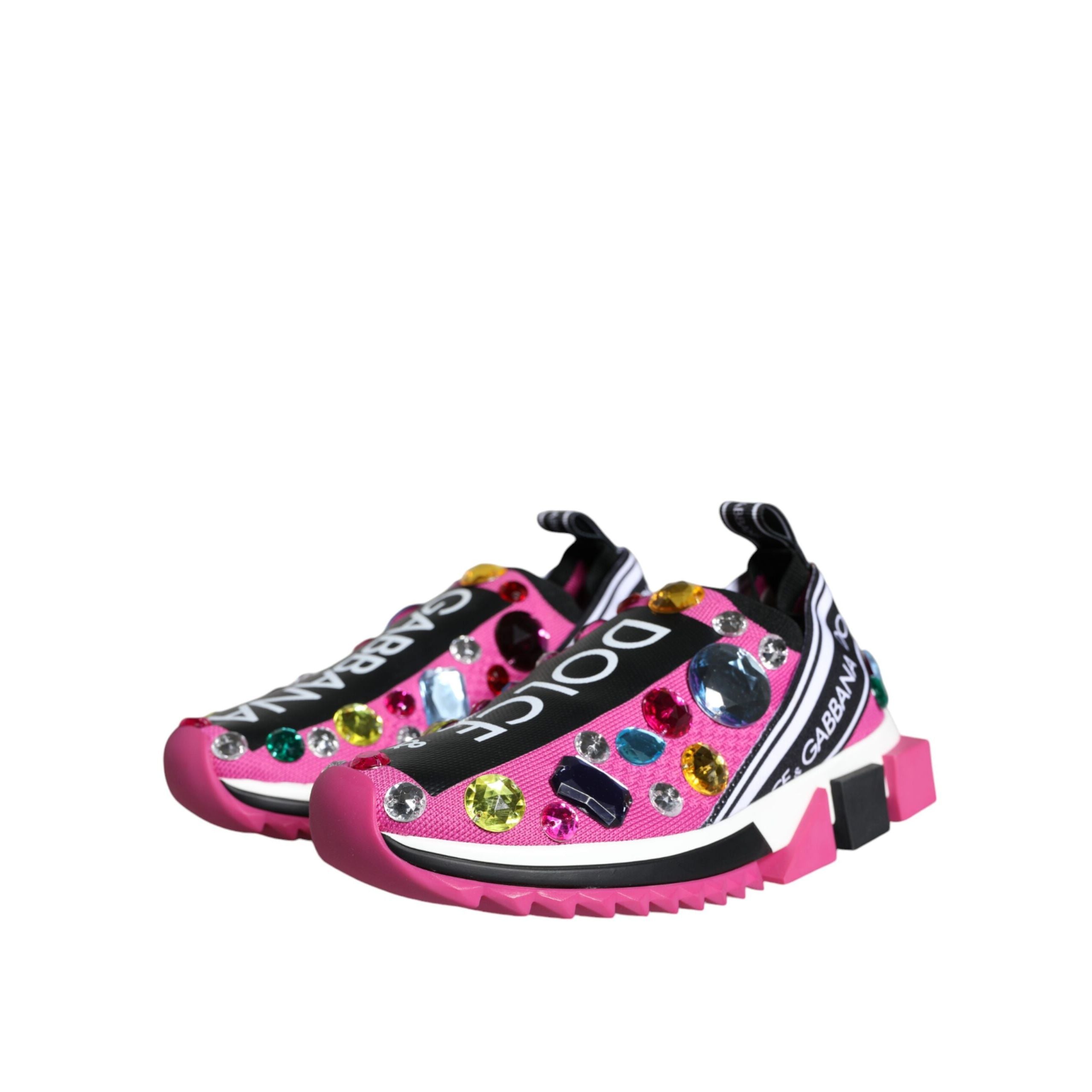 Dolce & Gabbana Pink Sorrento Crystals Low Top Sneakers