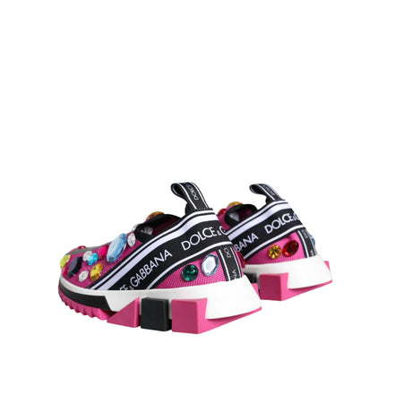 Dolce & Gabbana Pink Sorrento Crystals Low Top Sneakers
