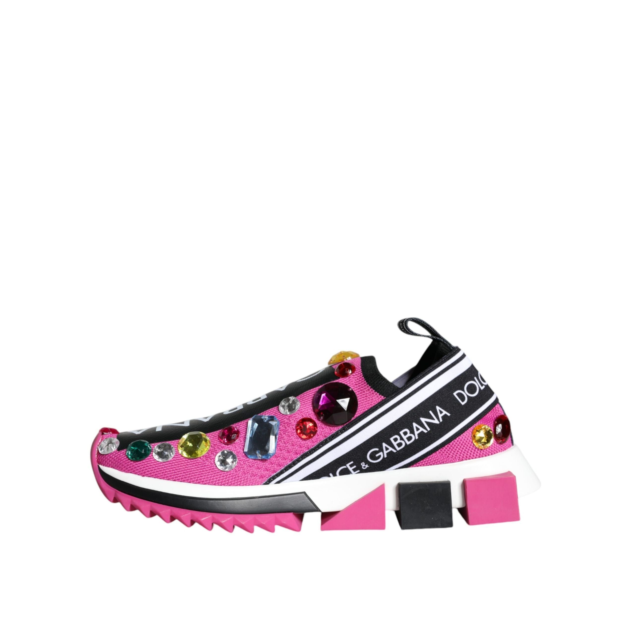 Dolce & Gabbana Pink Sorrento Crystals Low Top Sneakers