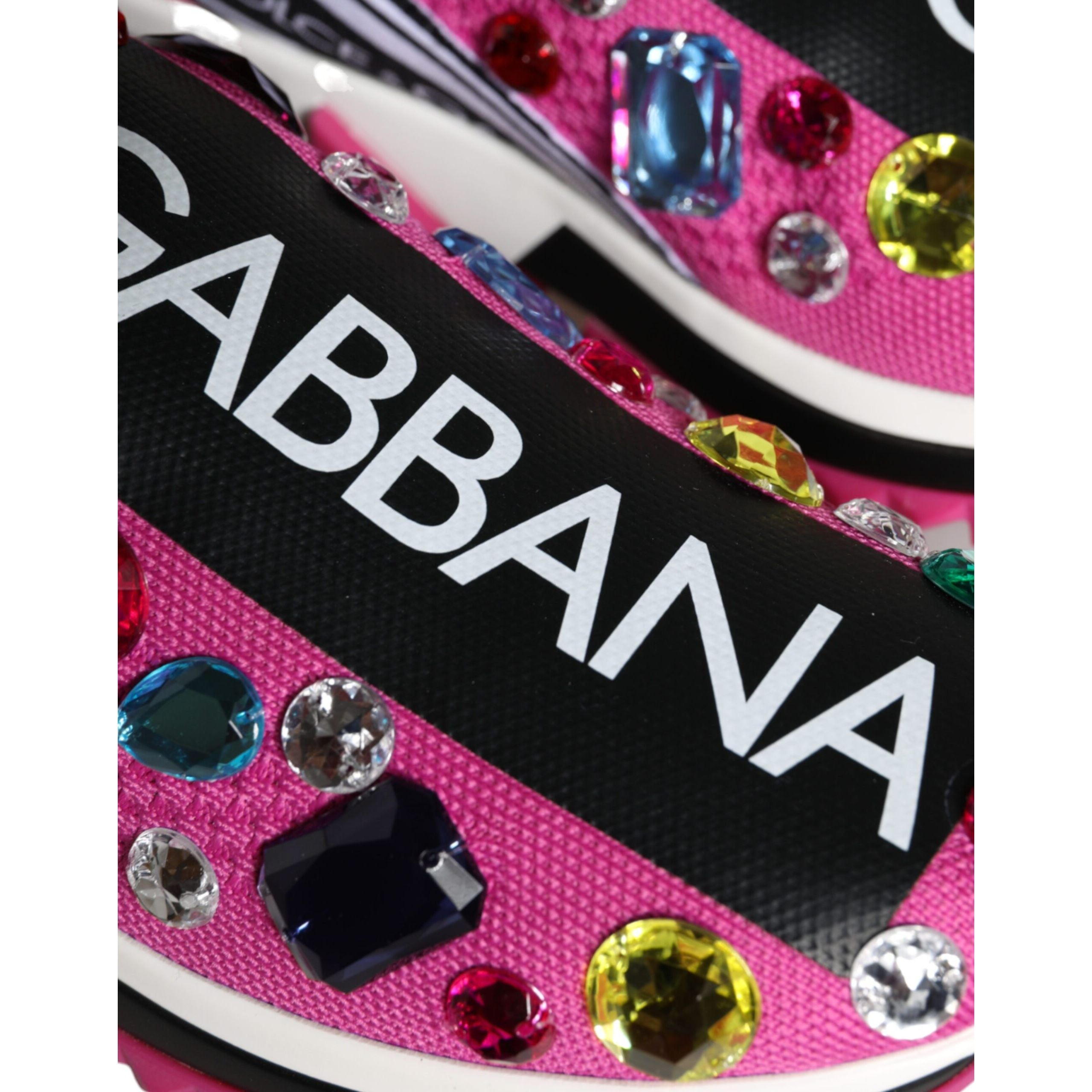 Dolce & Gabbana Pink Sorrento Crystals Low Top Sneakers