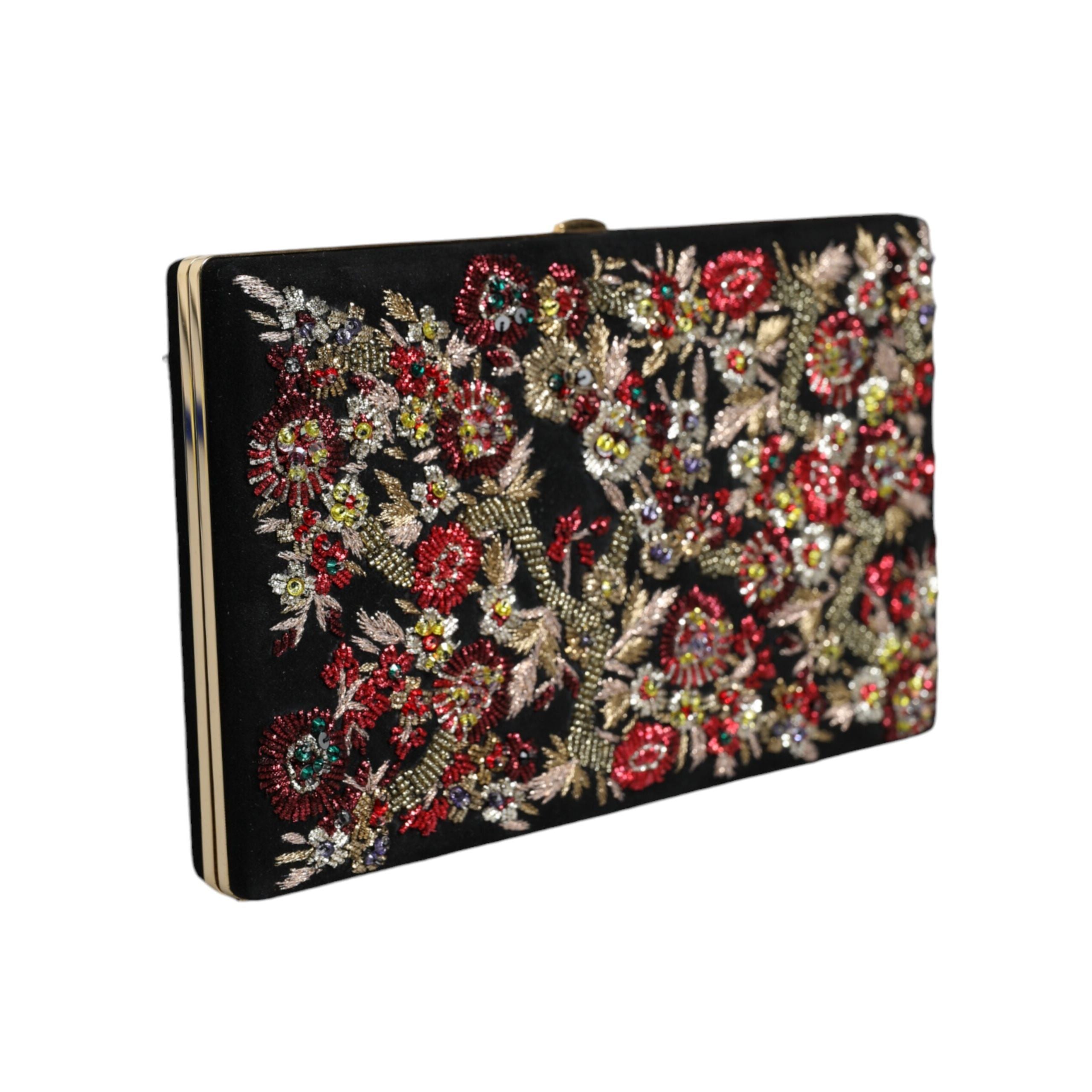 Dolce & Gabbana Multicolor Floral Gold Frame Evening Clutch