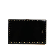 Dolce & Gabbana Black Leather Studded Gold Frame Evening Clutch