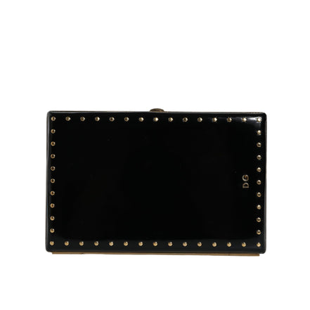 Dolce & Gabbana Black Leather Studded Gold Frame Evening Clutch