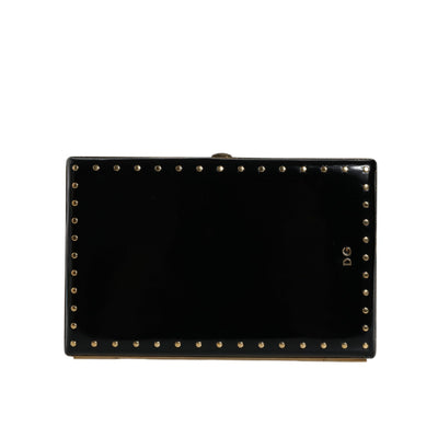 Dolce & Gabbana Black Leather Studded Gold Frame Evening Clutch
