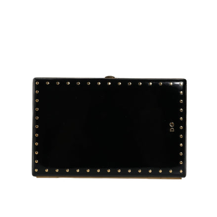 Dolce & Gabbana Black Leather Studded Gold Frame Evening Clutch