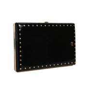 Dolce & Gabbana Black Leather Studded Gold Frame Evening Clutch