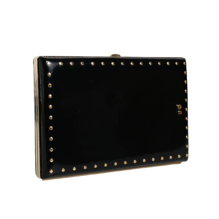 Dolce & Gabbana Black Leather Studded Gold Frame Evening Clutch