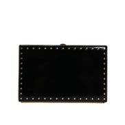 Dolce & Gabbana Black Leather Studded Gold Frame Evening Clutch