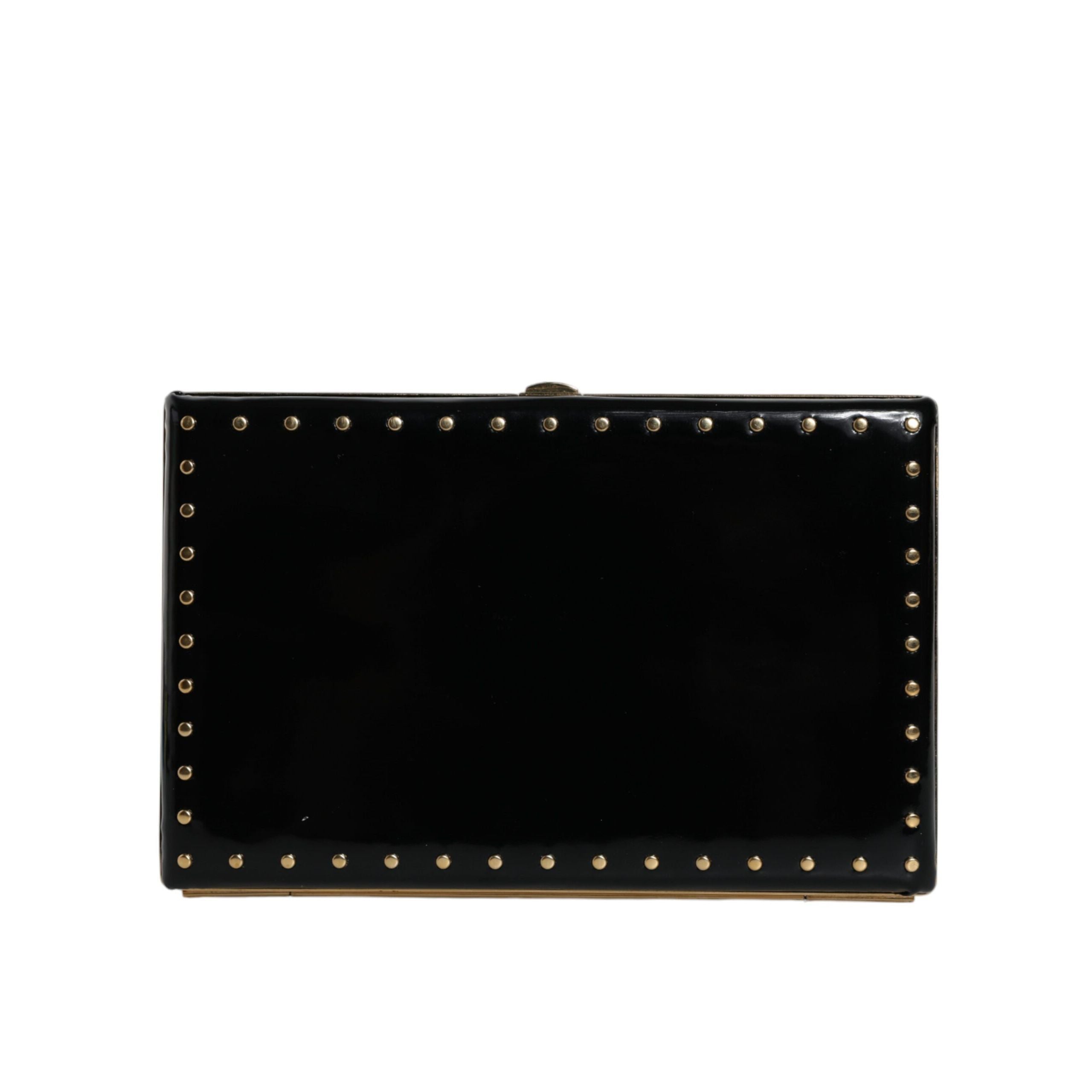 Dolce & Gabbana Black Leather Studded Gold Frame Evening Clutch