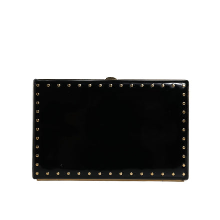 Dolce & Gabbana Black Leather Studded Gold Frame Evening Clutch