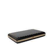 Dolce & Gabbana Black Leather Studded Gold Frame Evening Clutch
