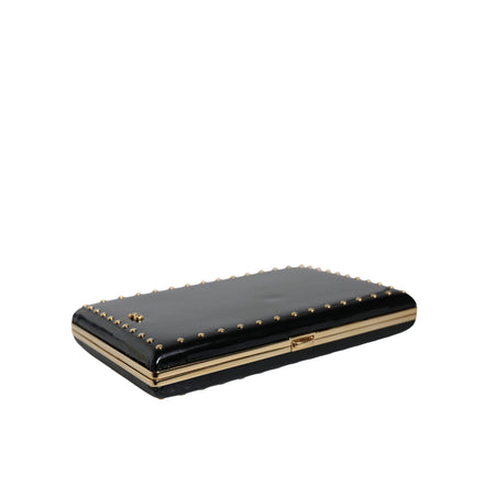 Dolce & Gabbana Black Leather Studded Gold Frame Evening Clutch