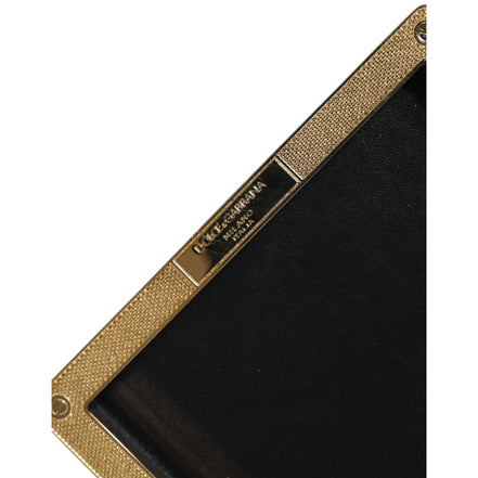 Dolce & Gabbana Black Leather Studded Gold Frame Evening Clutch