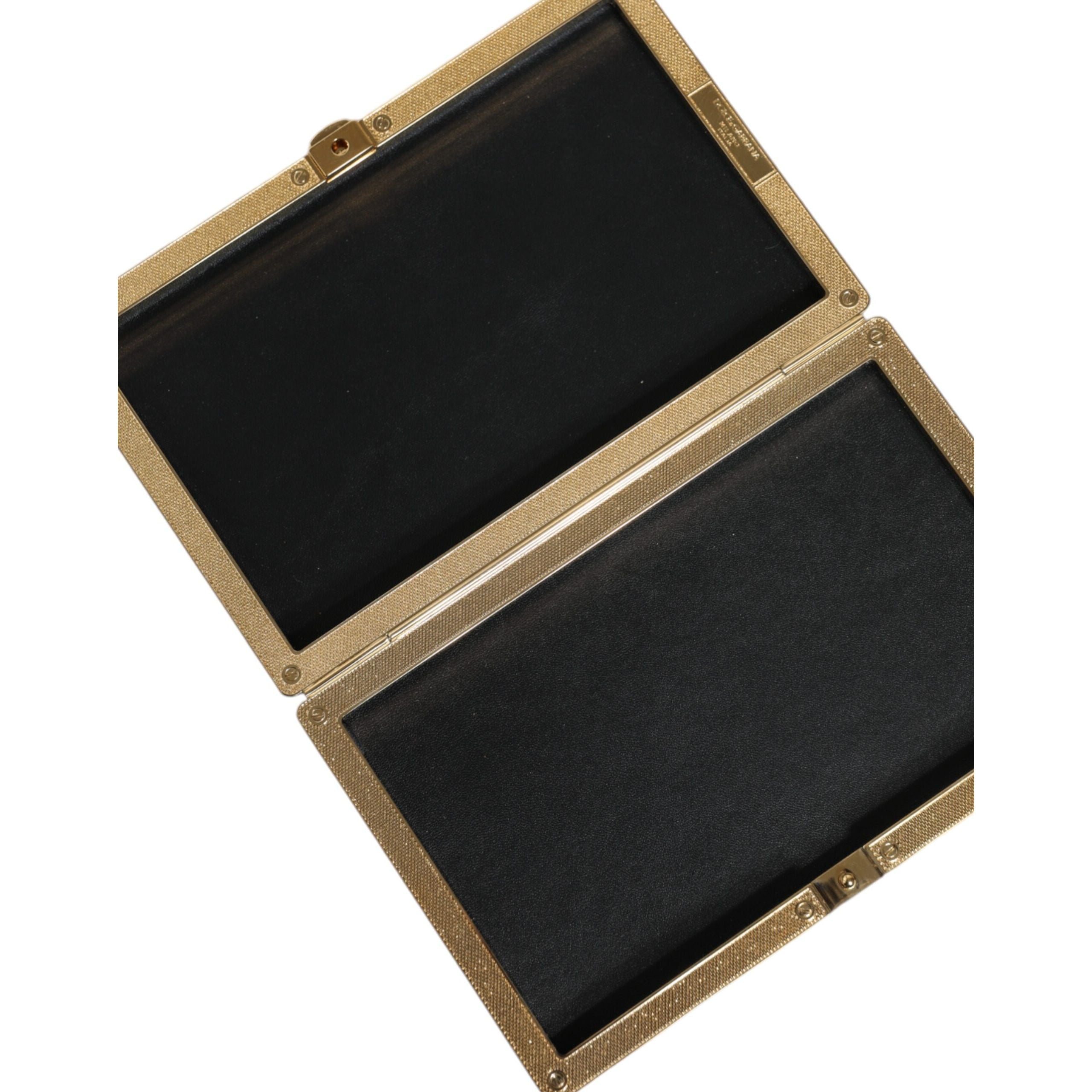Dolce & Gabbana Black Leather Studded Gold Frame Evening Clutch
