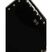 Dolce & Gabbana Black Leather Studded Gold Frame Evening Clutch