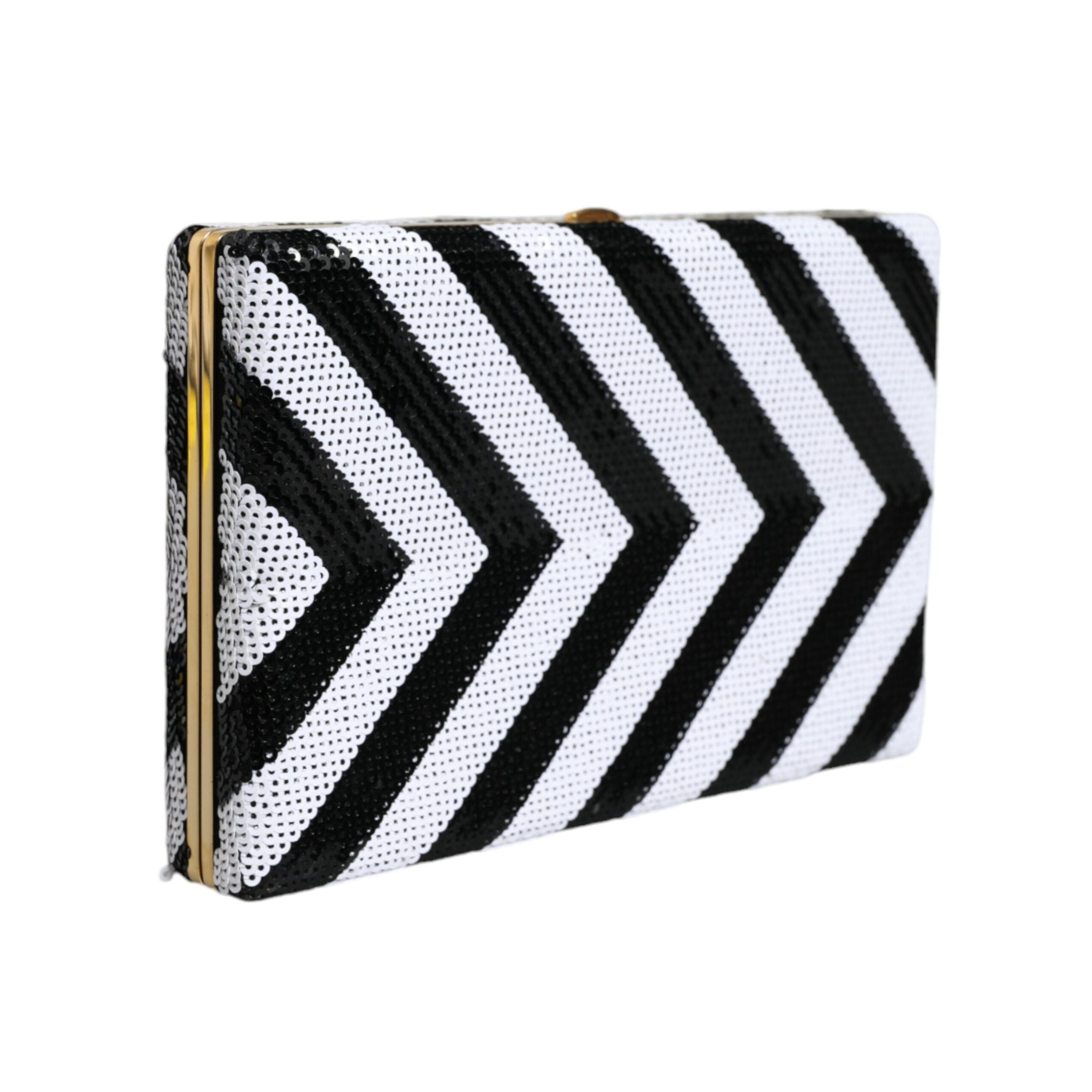 Dolce & Gabbana Black White Gold Frame Evening Clutch