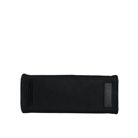 Geantă tote Versace neagră tip crossbody, cu mâner superior, din pânză și piele, cu logo