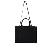 Geantă tote Versace neagră tip crossbody, cu mâner superior, din pânză și piele, cu logo
