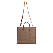 Versace Brown Top Handle Jacquard Leather Logo Crossbody Tote Bag