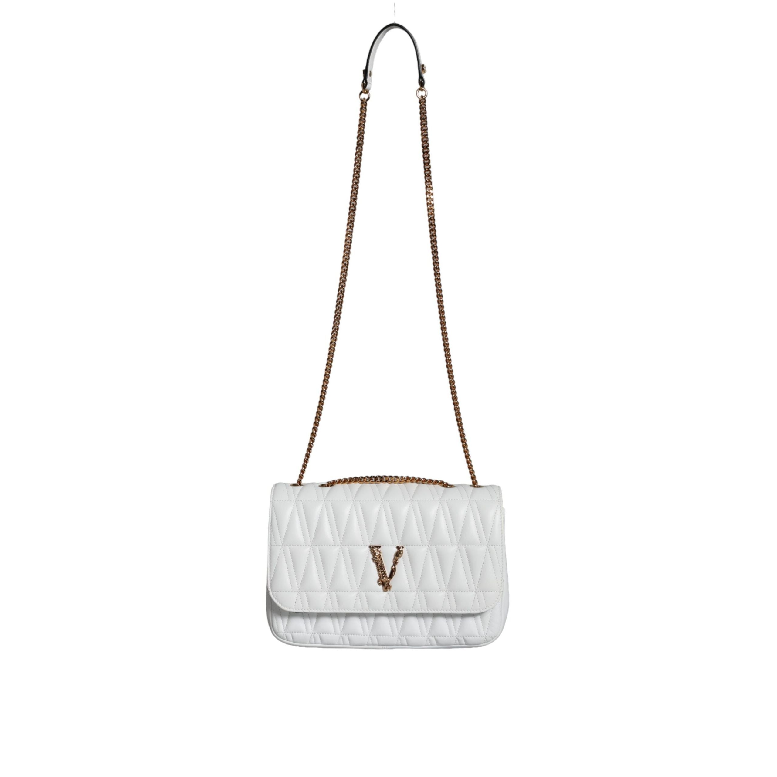Geantă de umăr/crossbody Versace din piele Nappa albă, mini