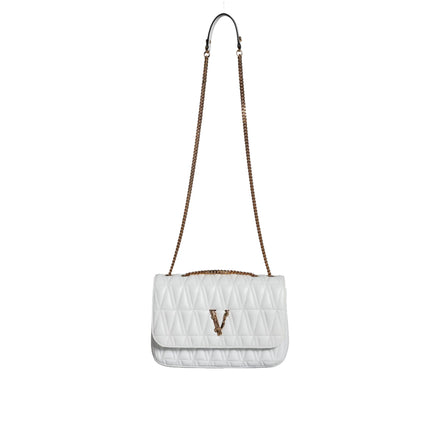 Geantă de umăr/crossbody Versace din piele Nappa albă, mini