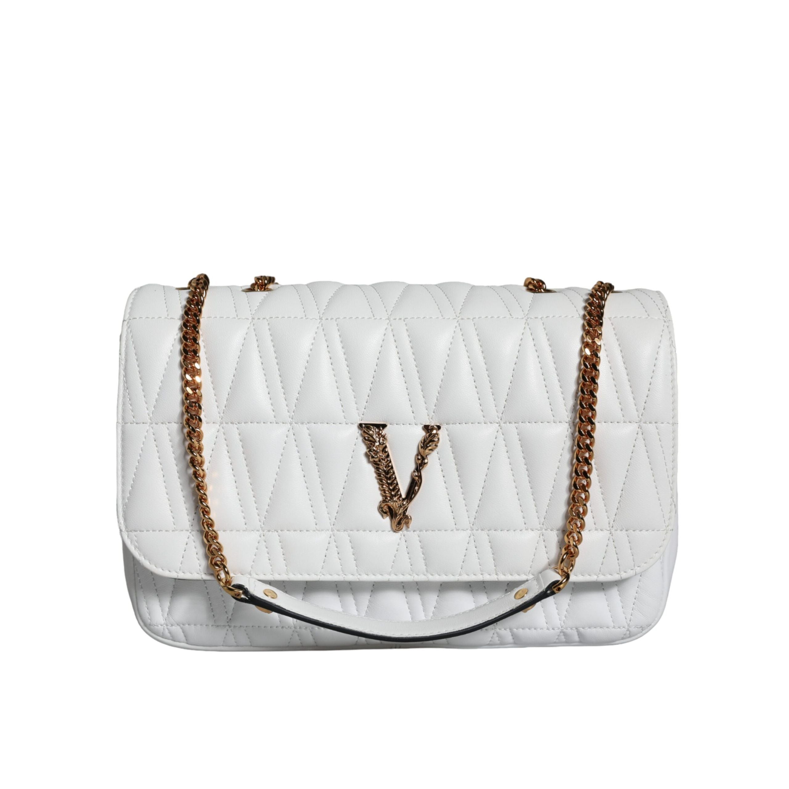 Geantă de umăr/crossbody Versace din piele Nappa albă, mini