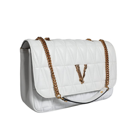 Geantă de umăr/crossbody Versace din piele Nappa albă, mini