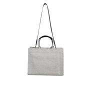Geantă tote crossbody Versace, albă, cu mâner superior, din pânză și piele, cu logo