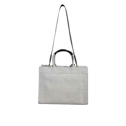 Geantă tote crossbody Versace, albă, cu mâner superior, din pânză și piele, cu logo